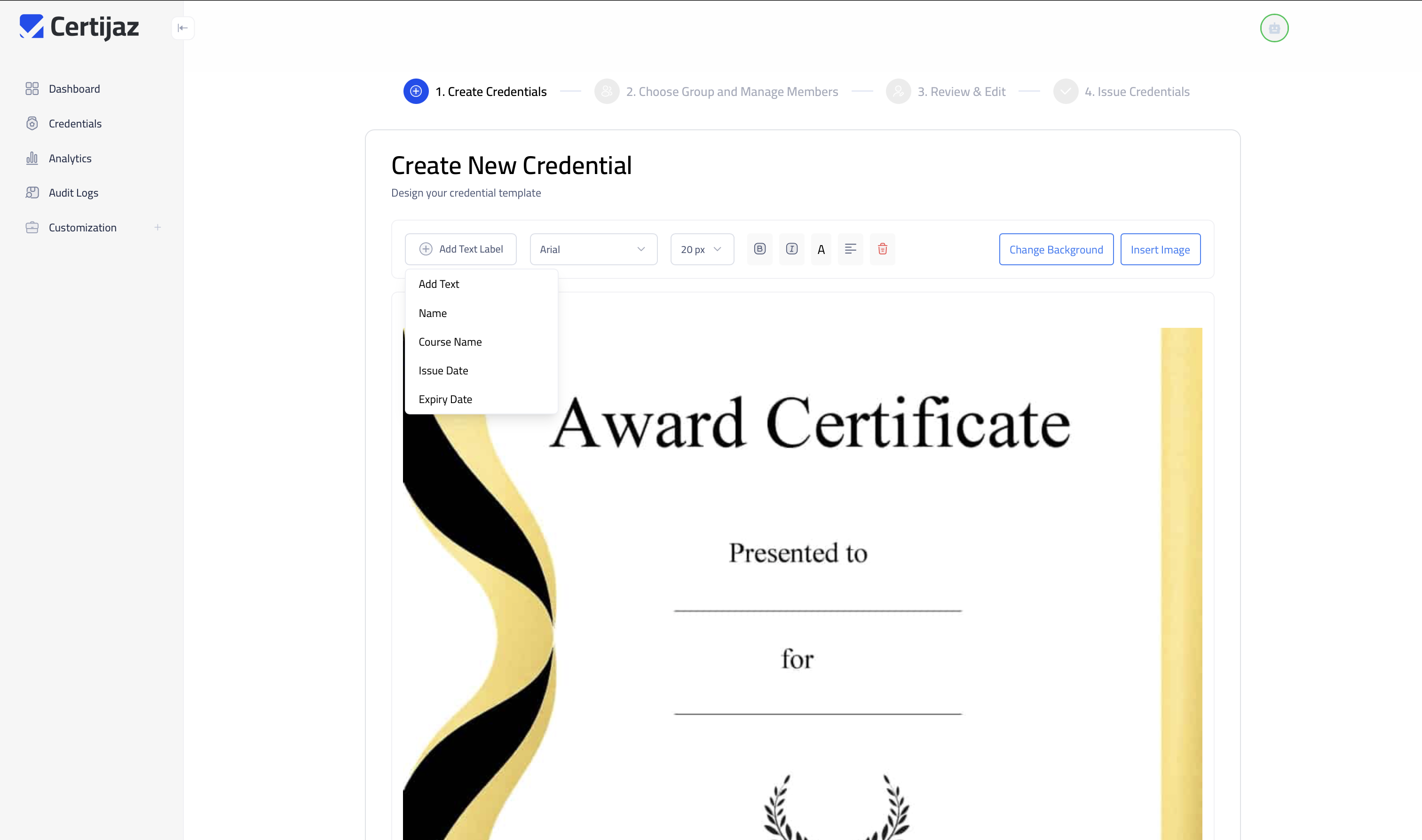 Edit template with text labels