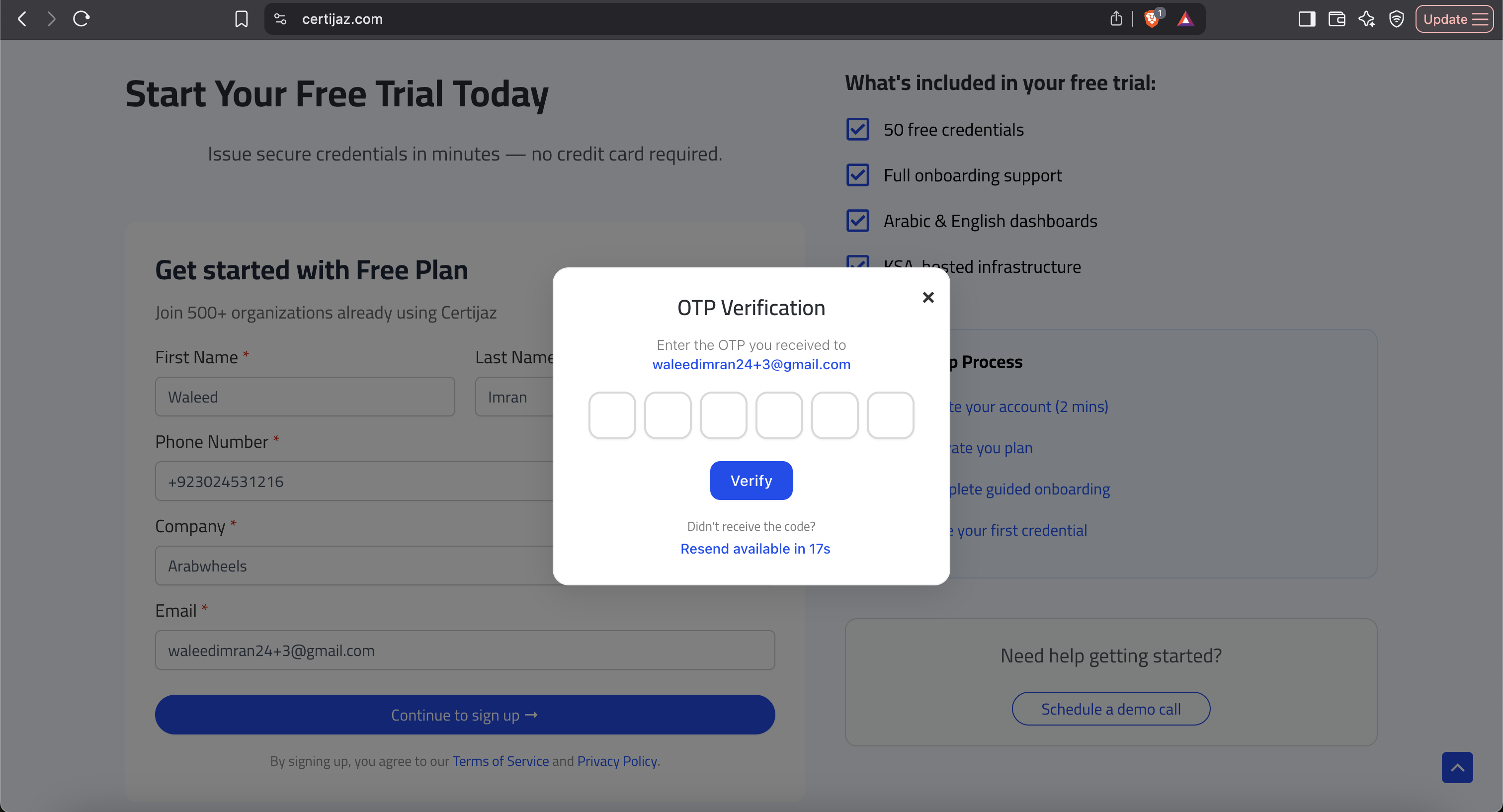 Certijaz sign up form