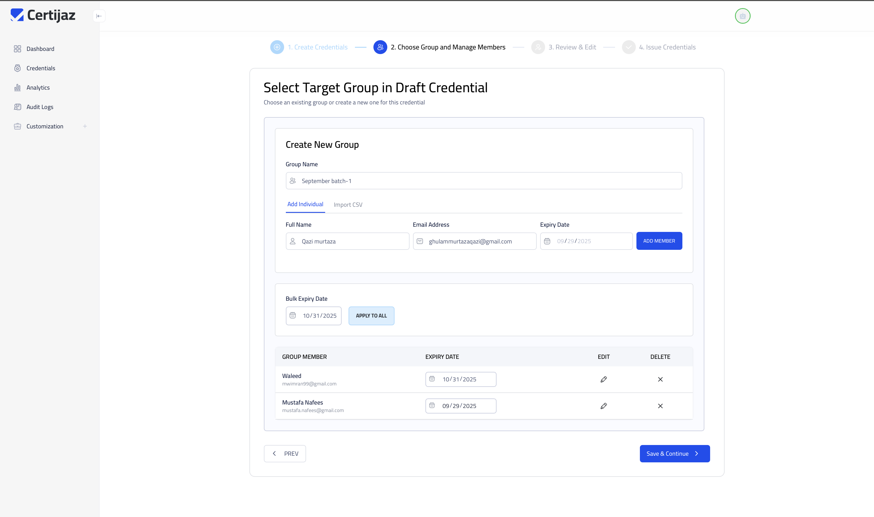 Select target group and add users